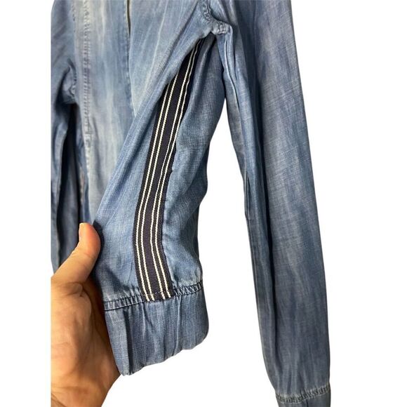 Cloth & Stone Women's Bomber Jacket Blue Zip Front Size L Pockets - Picture 3 of 8